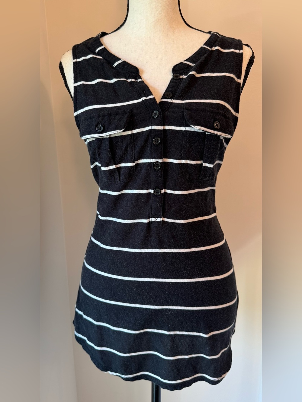 Soho NY&Co 100% Cotton Striped Henley Tank Top M